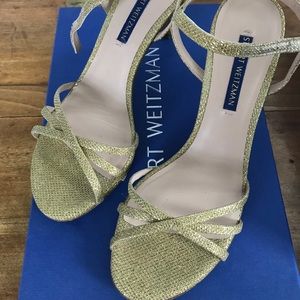 Stuart Weitzman Gold Sandal Dress Shoes (Open-Toe Heels)
